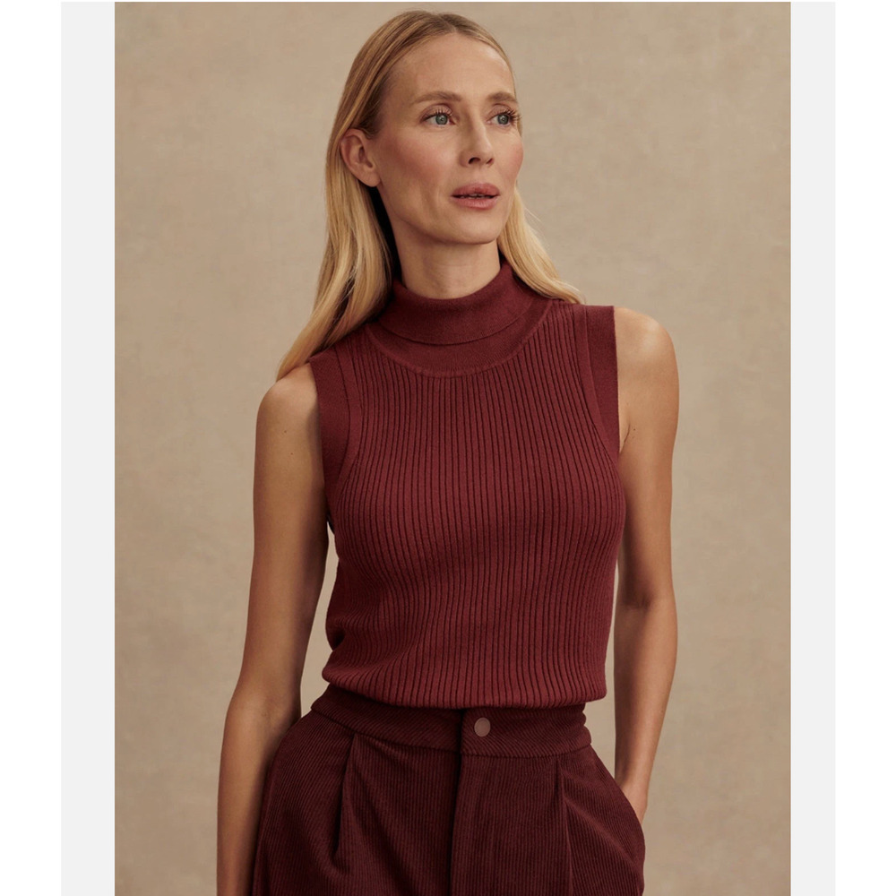 Varley Anastasia Rib Knit Tank in Burgundy Size Large Women Sleeveless Red